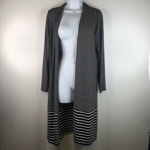 J Jill Wearever Collection Open Front Stripes Long Cardigan Size MP